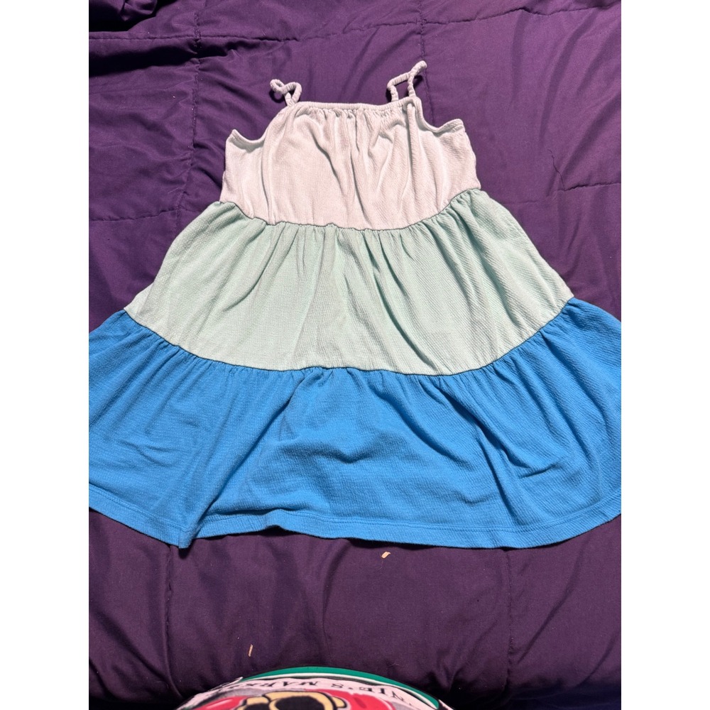 Carters Kid Girls Blue Mint White Tiered Waffle Knit Sun Dress Size 6 6x